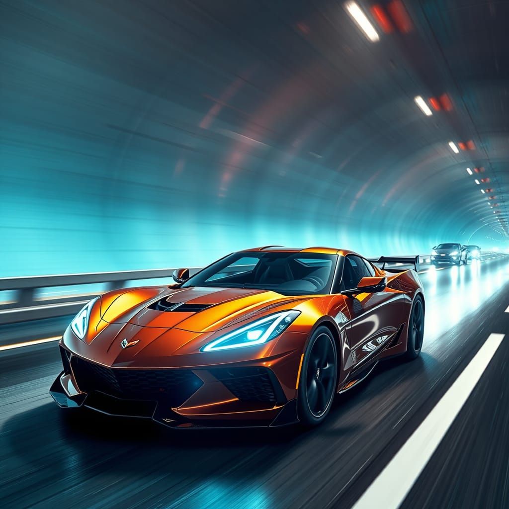 Futuristic Brown Corvette on Highway in 8K