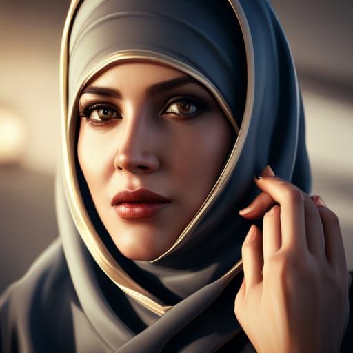 Beautiful Curvy Arabic Woman in Hijab: 3D Render