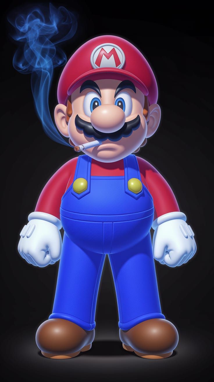 Mario Smokes a Cigarette in a Dark, Edgy 3D Style
