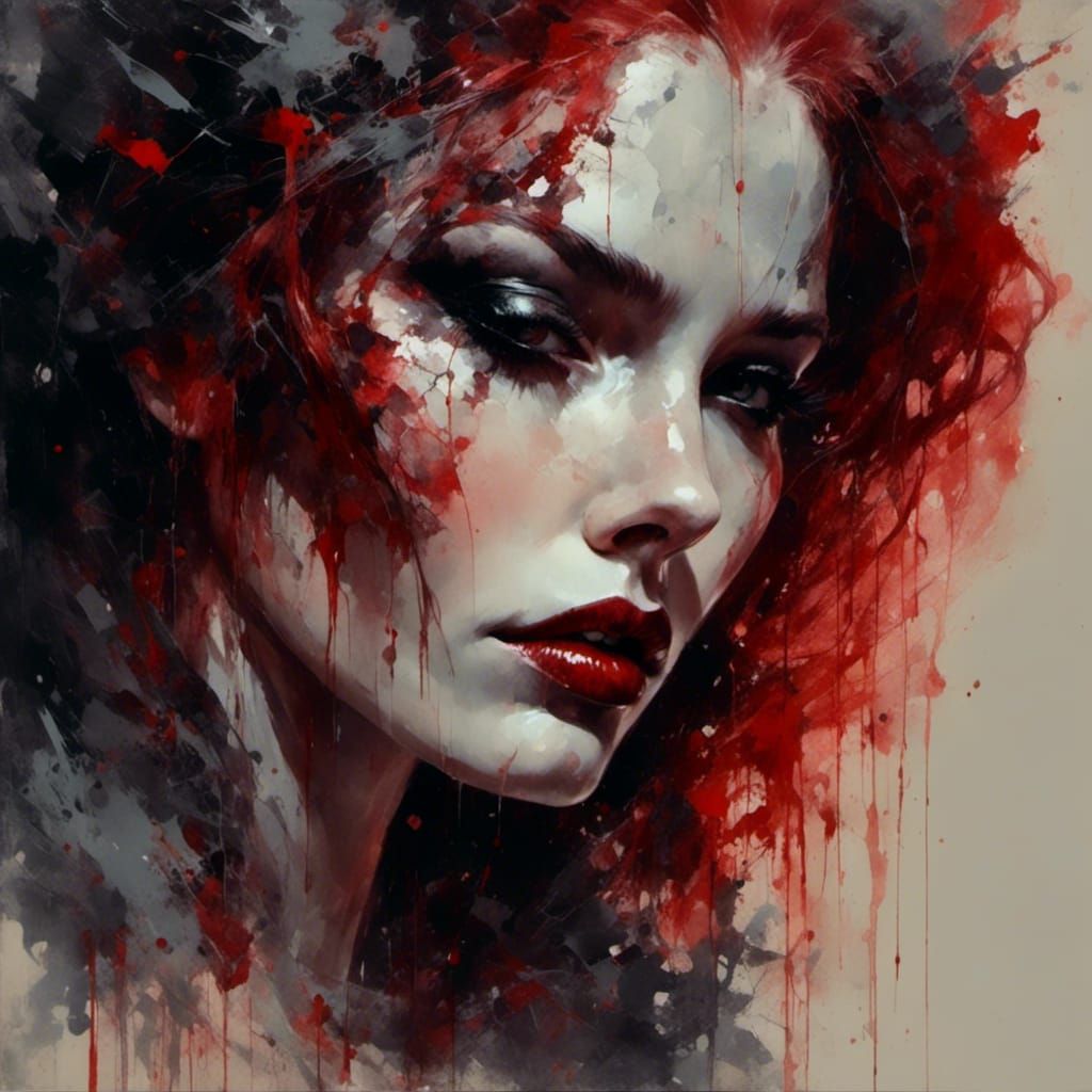 Dark Vampire Queen Portrait in Oil on Canvas