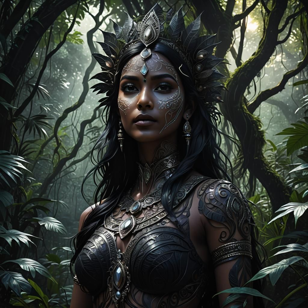 Spectral Enchantress in Shadowy Jungle, 3D Anime Art