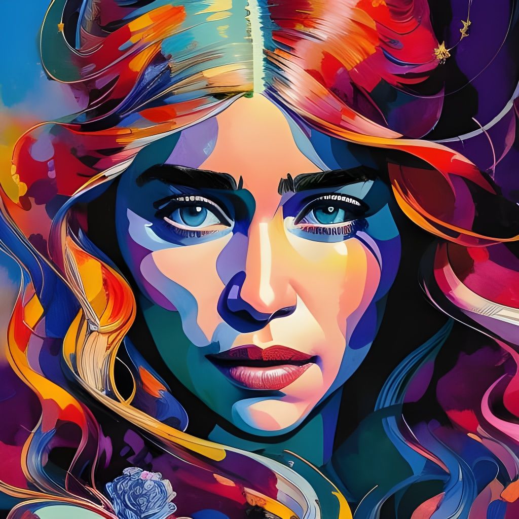 Elegant Portrait in Gouache with Ink Outlines