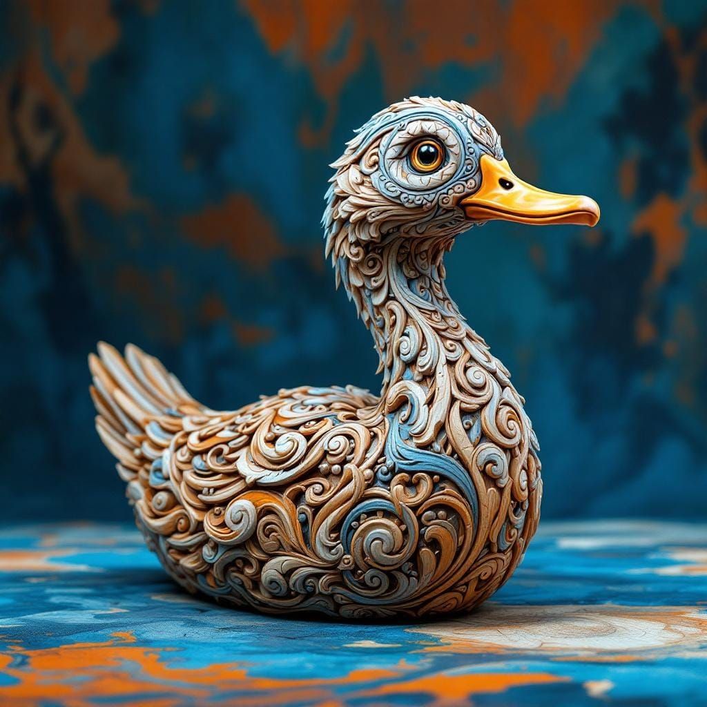 Intricately Carved Wooden Duck Concept Art