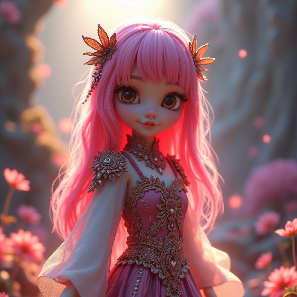 Ethereal Girl with Pink Hair, Fantasy Concept Art