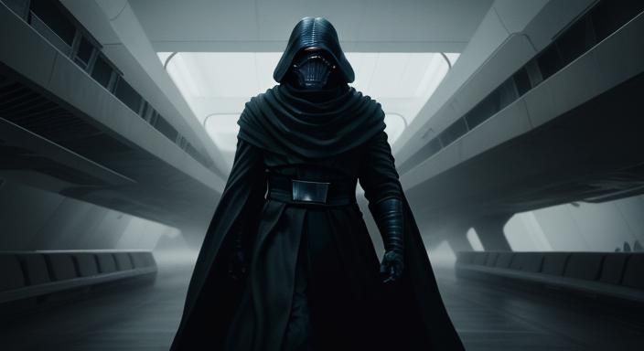 Kylo Ren Commands on Starship Bridge: Cinematic Film Still