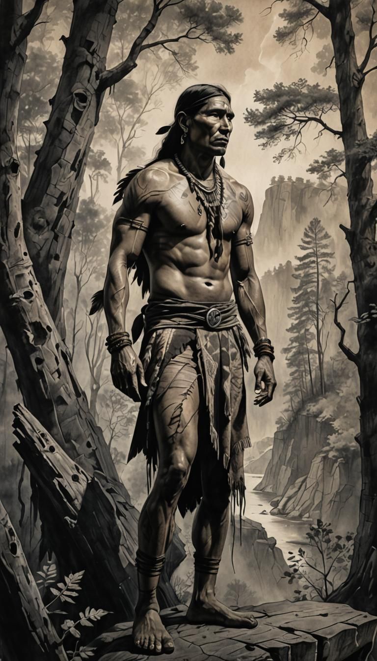 American Indian Male in Charcoal Drawing Style