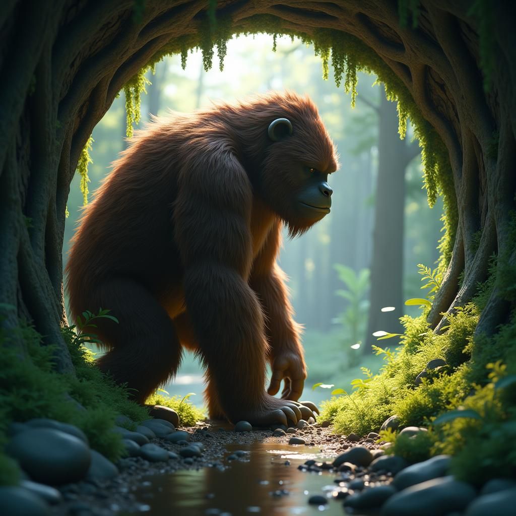 Sasquatch Glimpse in Detailed 3D Anime Art