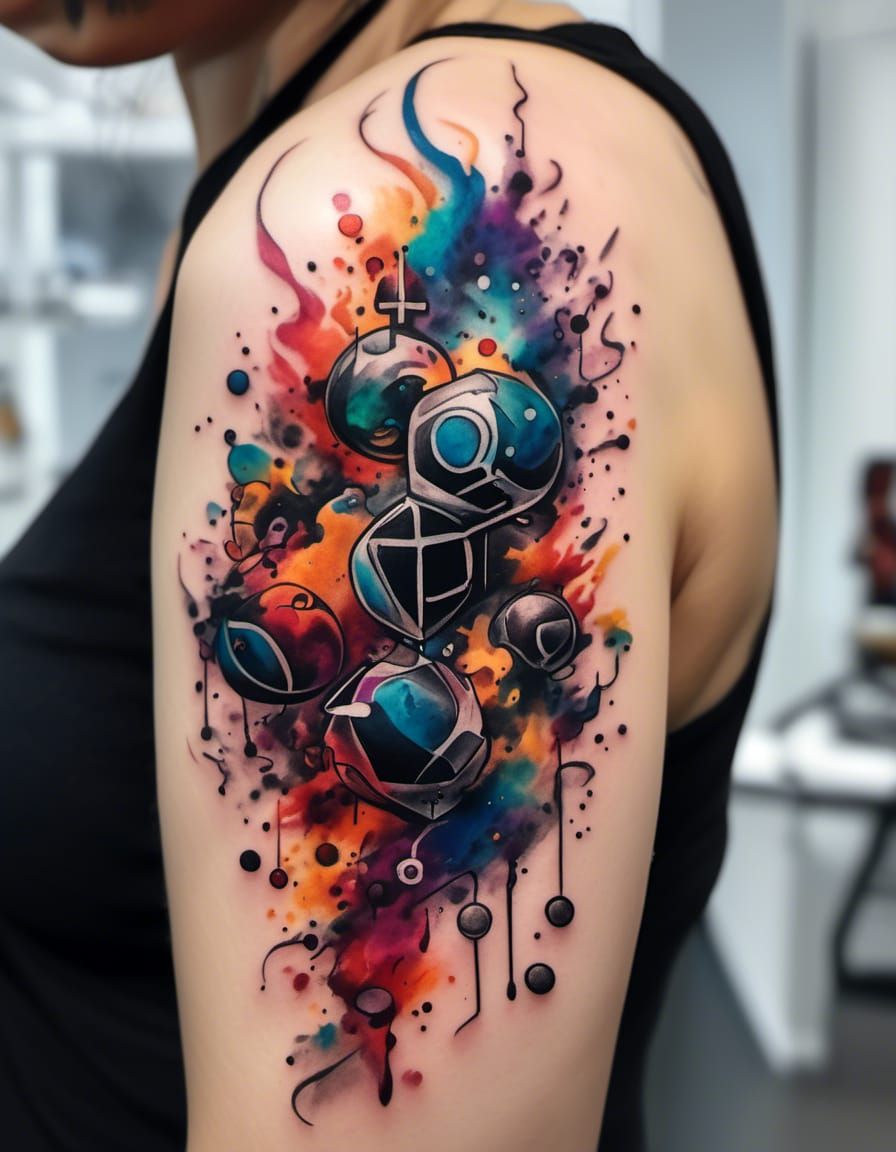 Colorful Chemical Compound Tattoo on Shoulder