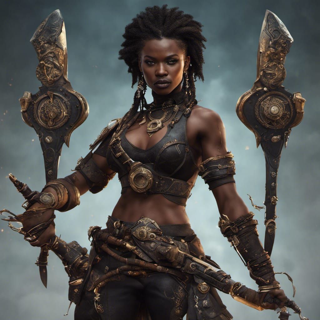 Goth Steampunk African Warrior with Daggers