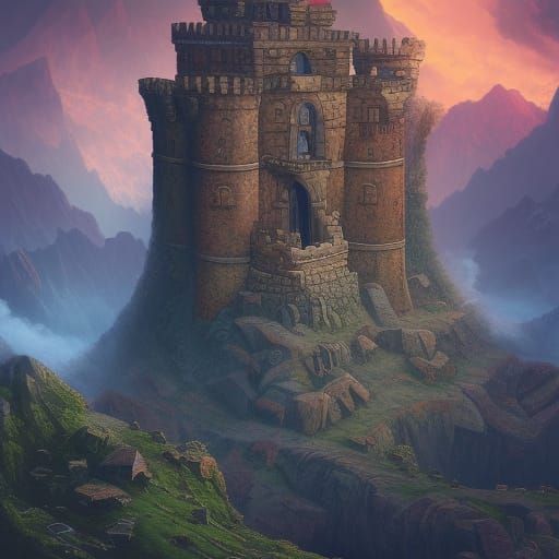 Castle Ruin with Aztec Engravings in Fantasy Style