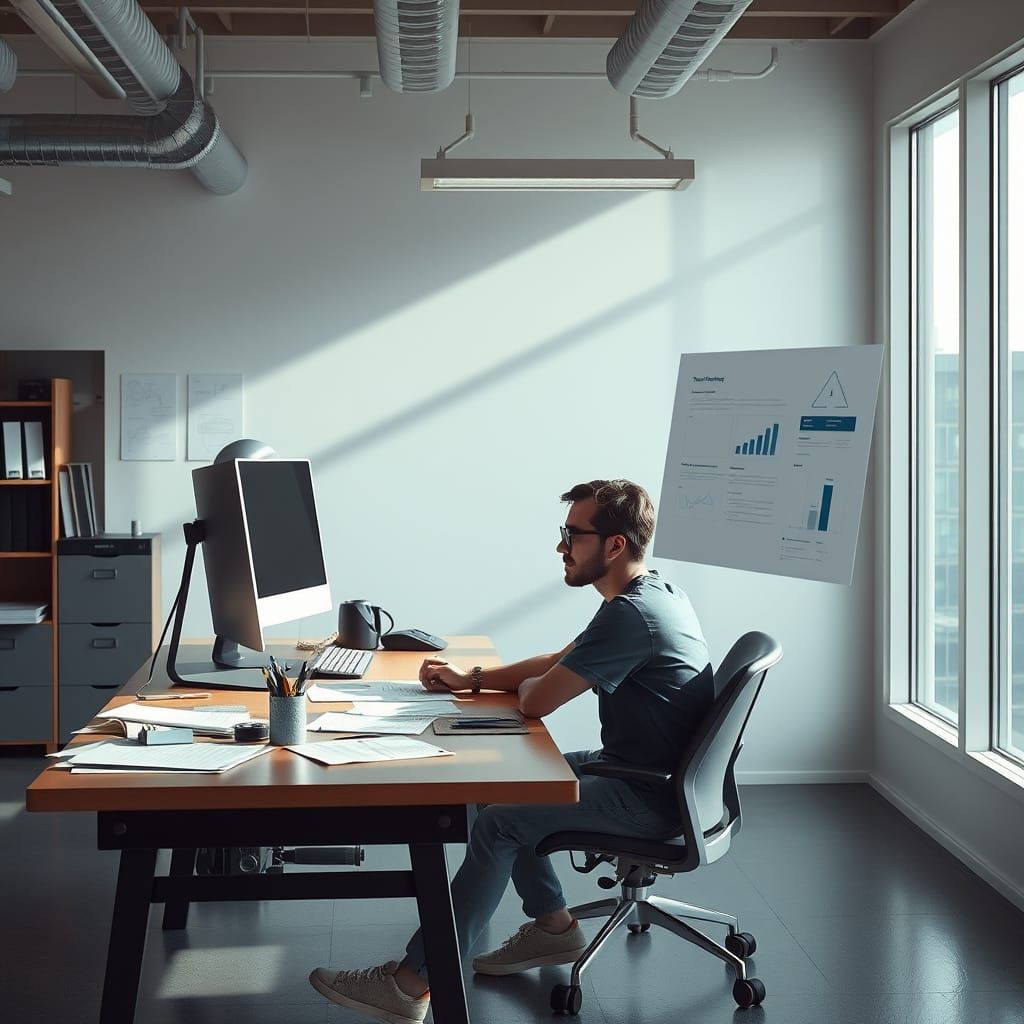 Contestant Prepares in Futuristic Workspace