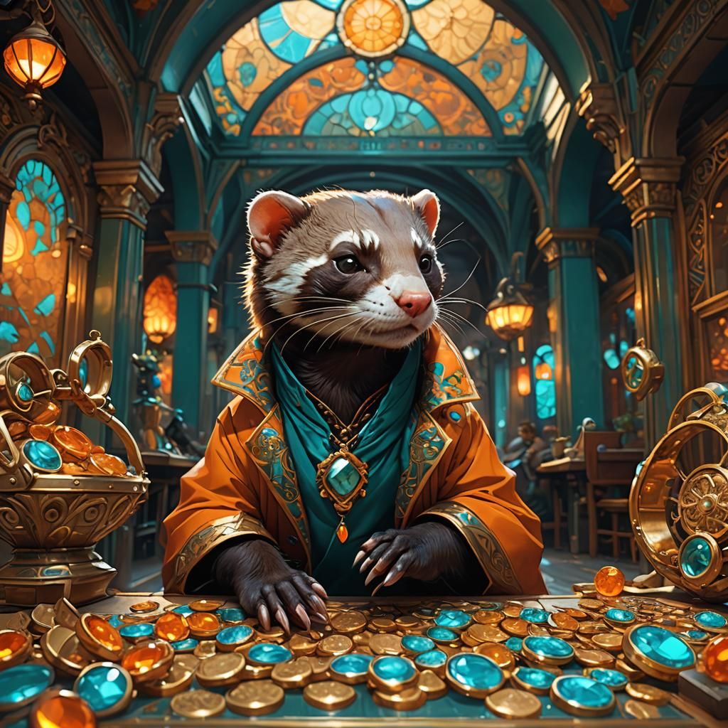 Ferret Thief Stealing Jewelry: Hyperdetailed Concept Art