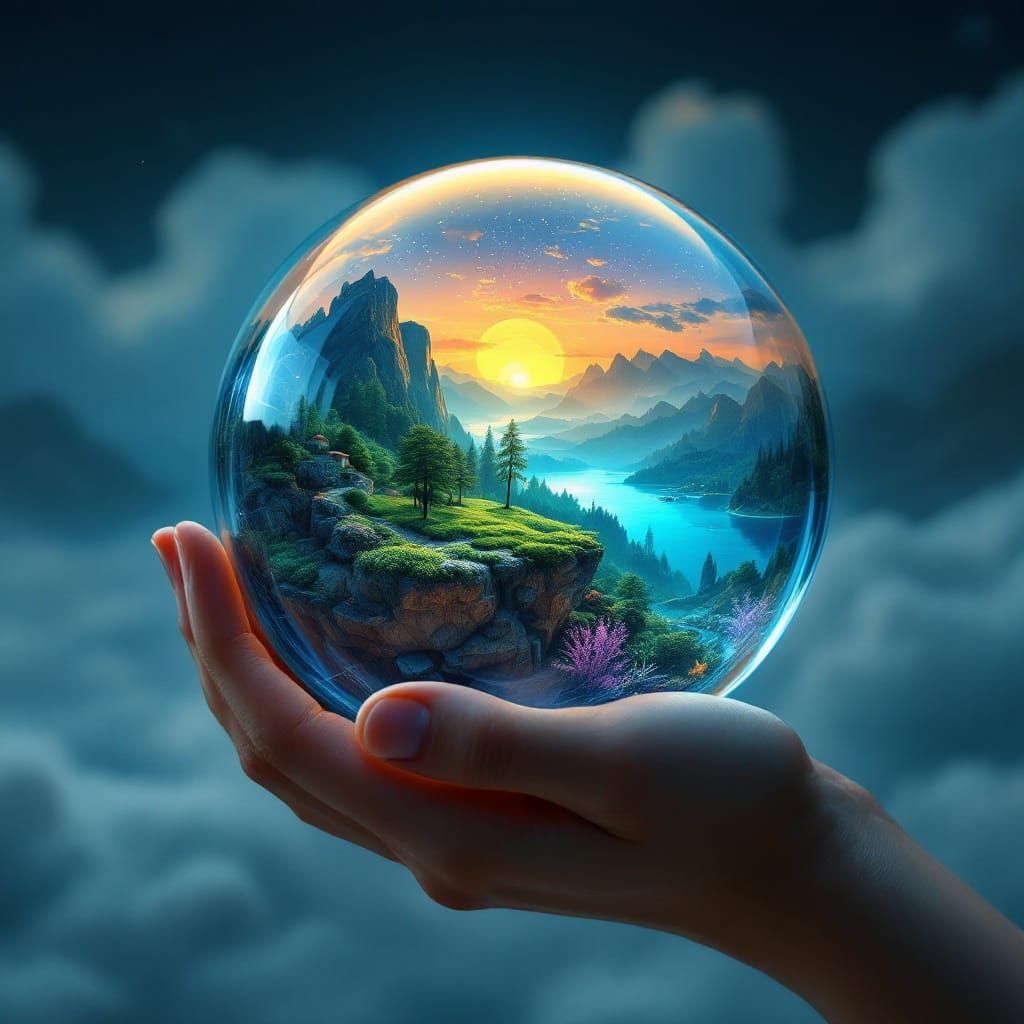 Glowing Sunset Sphere: A Miniature Surreal World