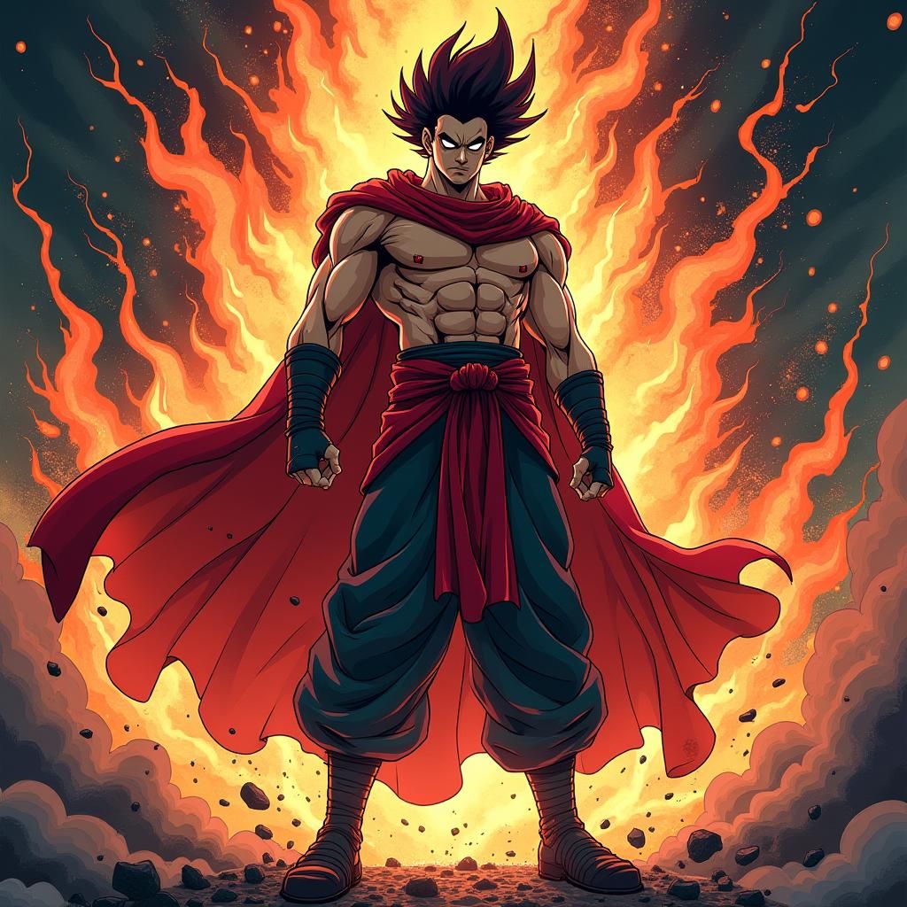 Epic Hero Bursting with Energy in Anime Style