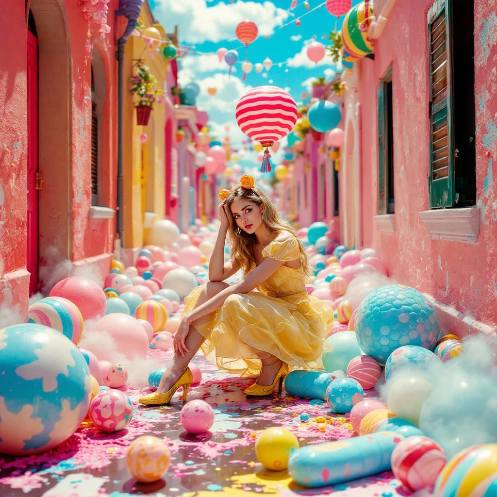 Whimsical Storybook Realism: Vibrant Streets and Sunlight