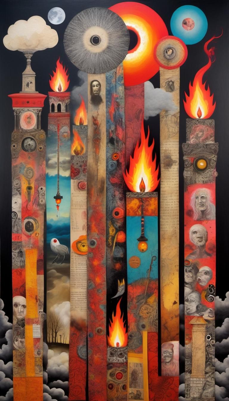 Vibrant Folk Art Collage of Day and Night