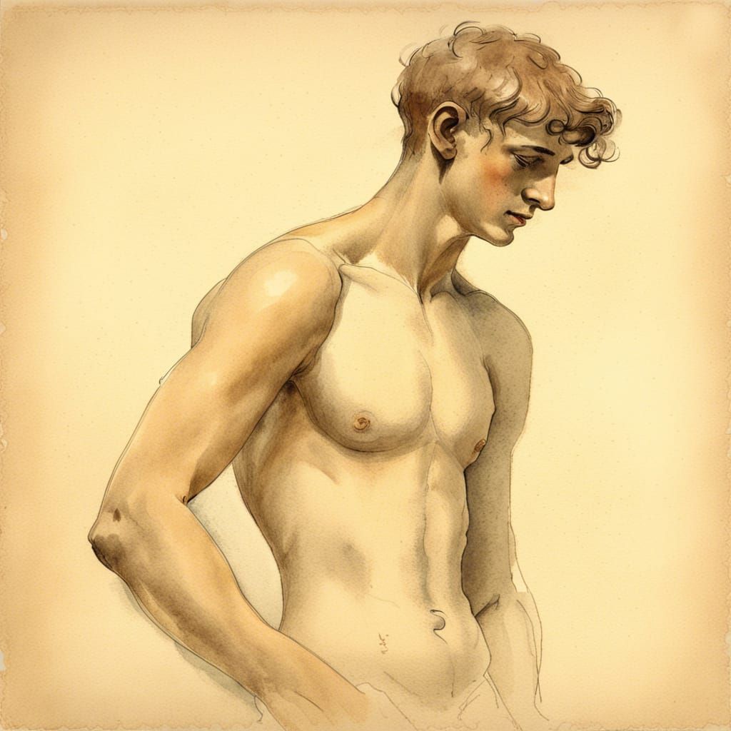 Classical Sketch of a Shirtless Youth
