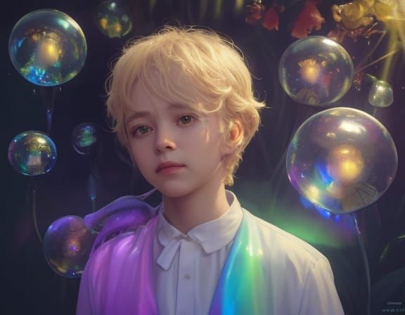 Surreal Child Hugs Grotesque Mushroom in Golden Hour