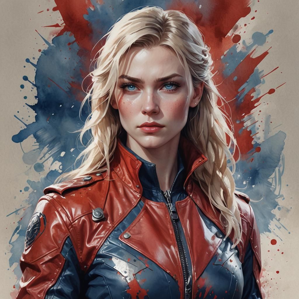 Watercolor Portrait of a Muscular Woman in Red