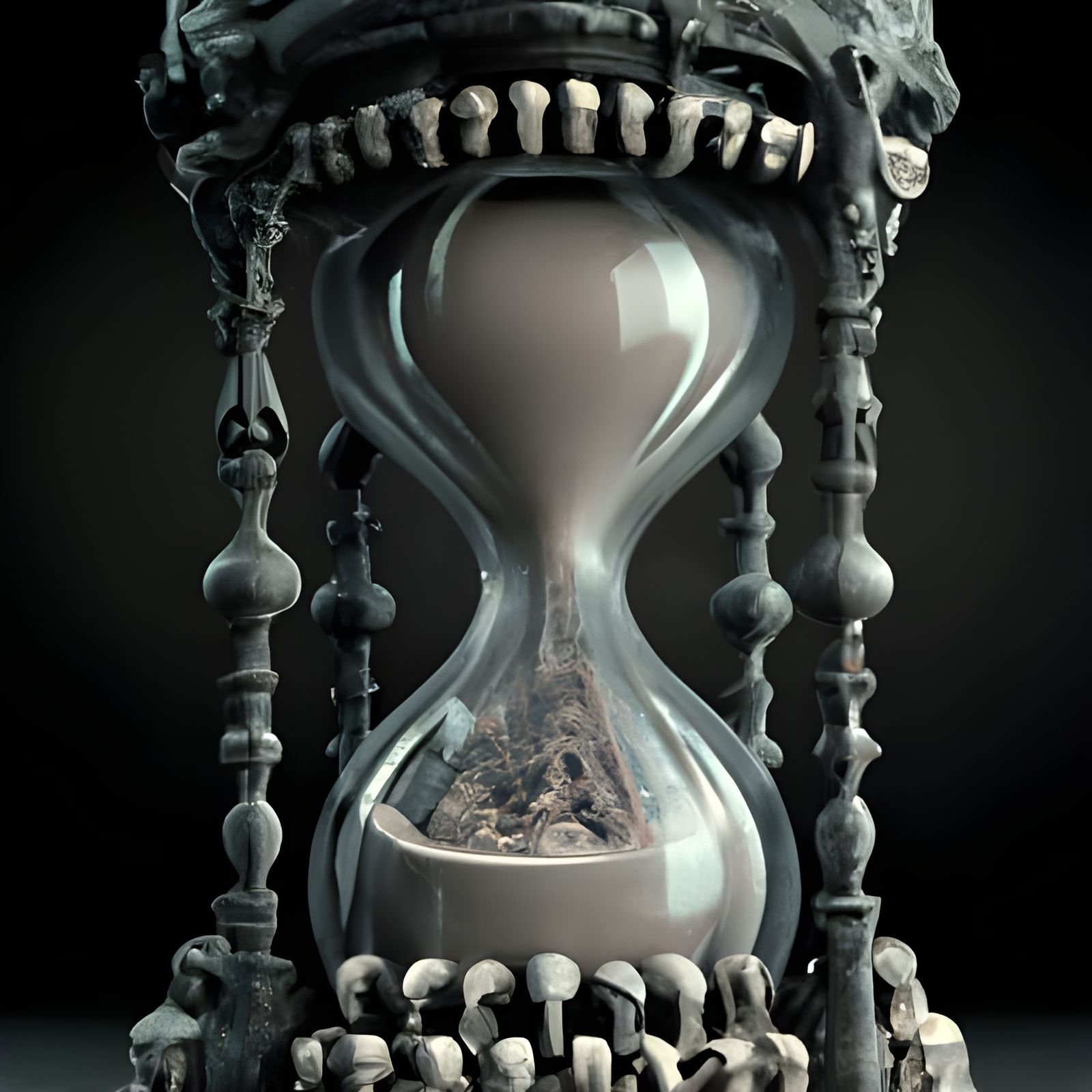 Ornate Hourglass Filled with Skulls in Giger Style
