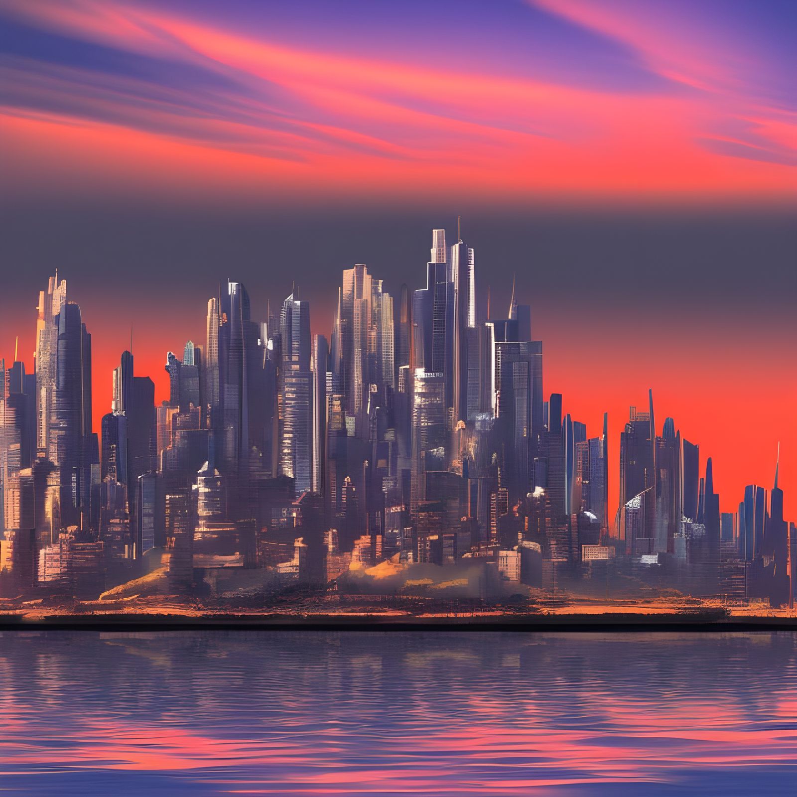Sunset Cityscape Matte Painting