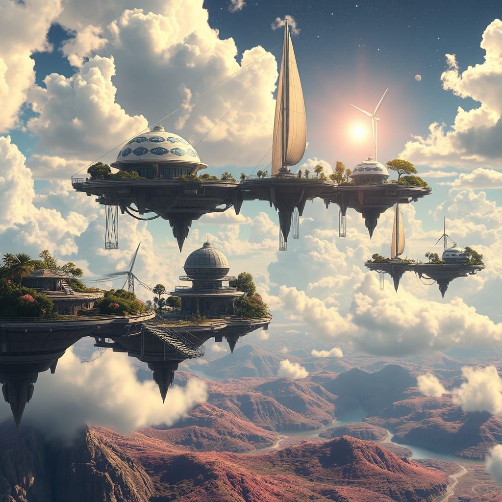 Solarpunk Utopia: Cloud-Dwelling Settlement with Sustainable...
