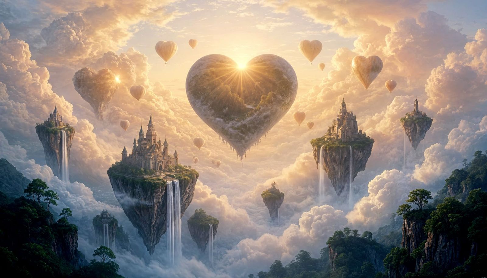 Ethereal Floating Islands in Romantic Impressionist Style