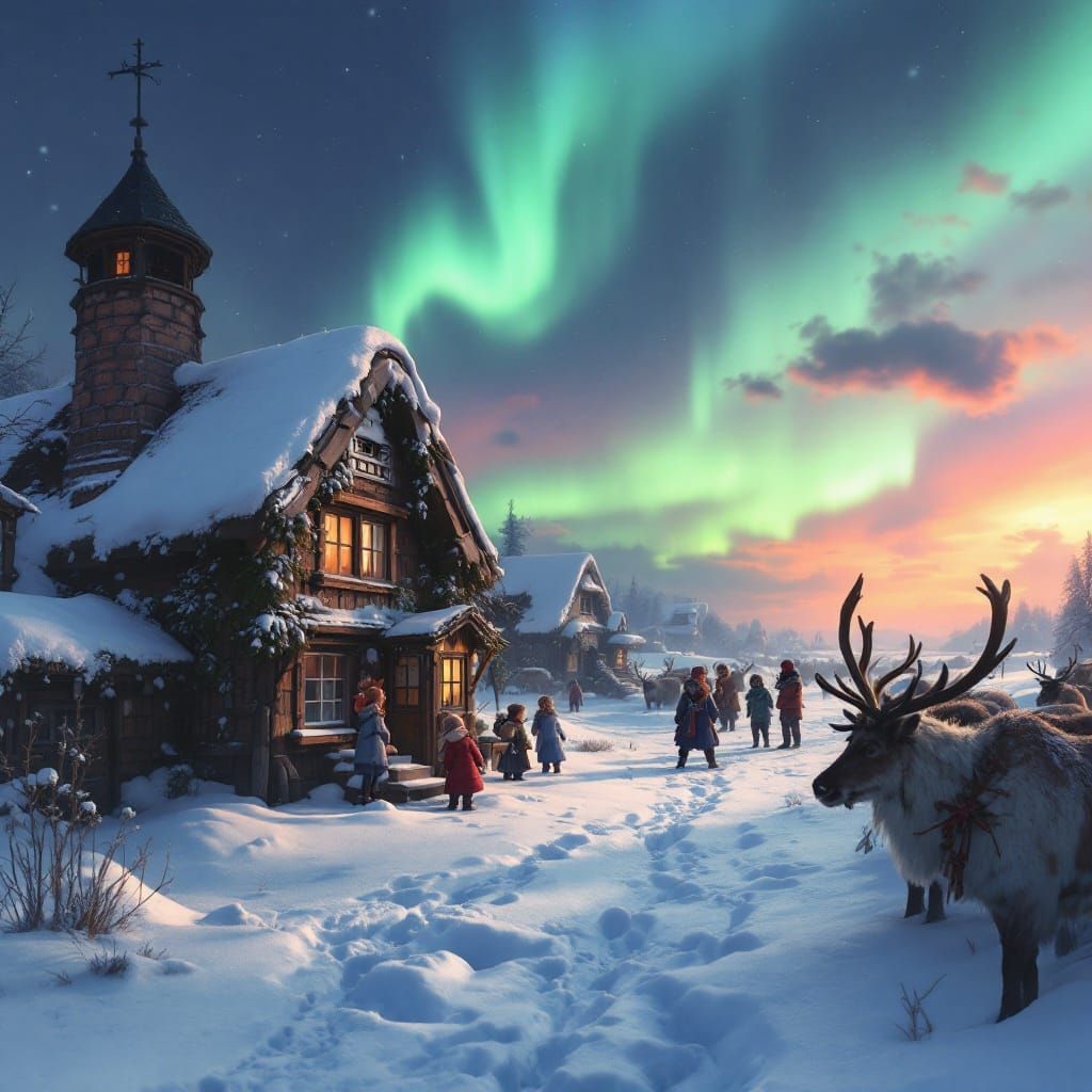 Children Play in Snowy 1700s Lapland Scene