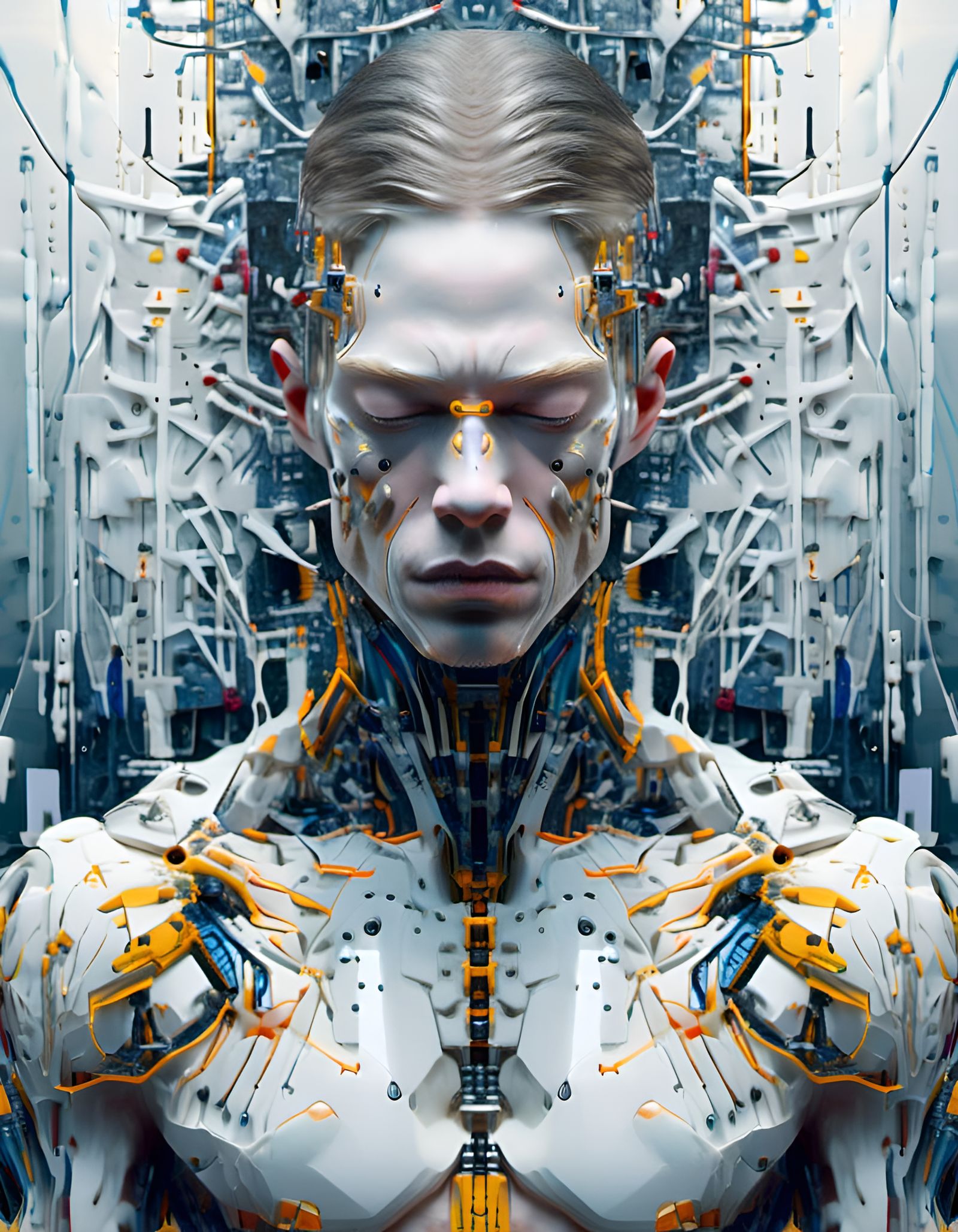 Hyper-Realistic Neon Android Cyborg Portrait
