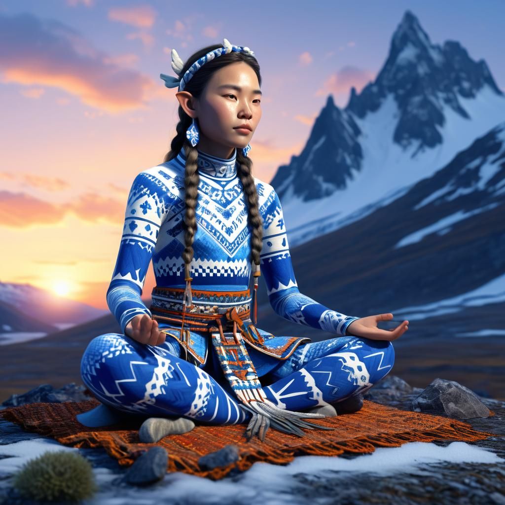 Cyborg Elf Meditating in Arctic Tundra