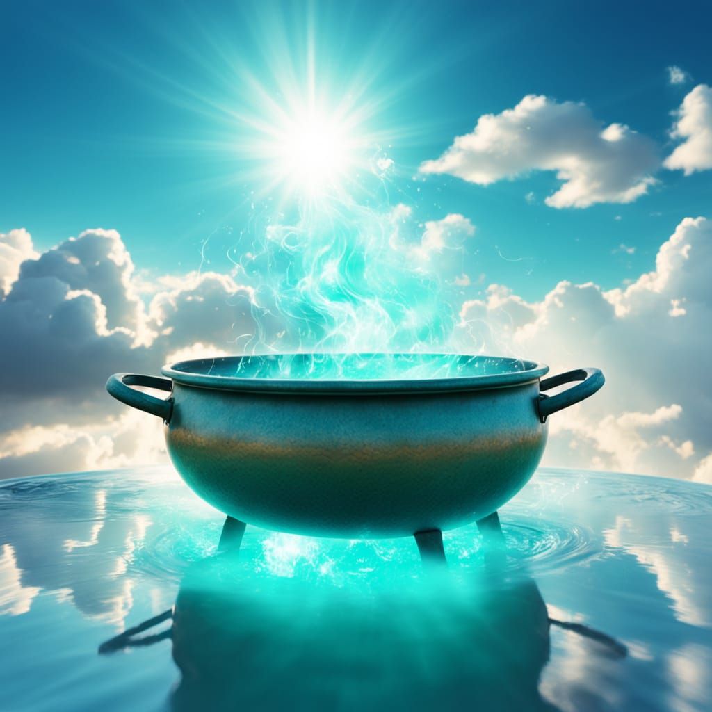 Cauldron filled with a boiling teal liquid 70