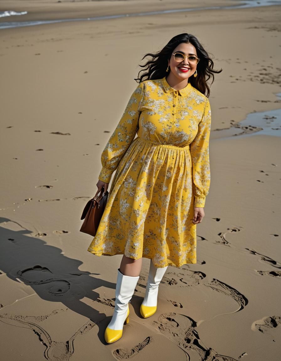 Psychedelic Portrait of Woman on Beach in Pop Art Style