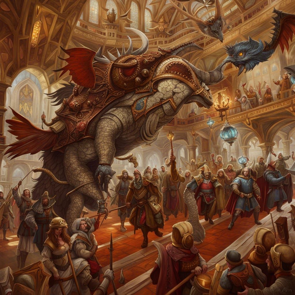 Bizarre Creatures Meeting in Medieval Hall