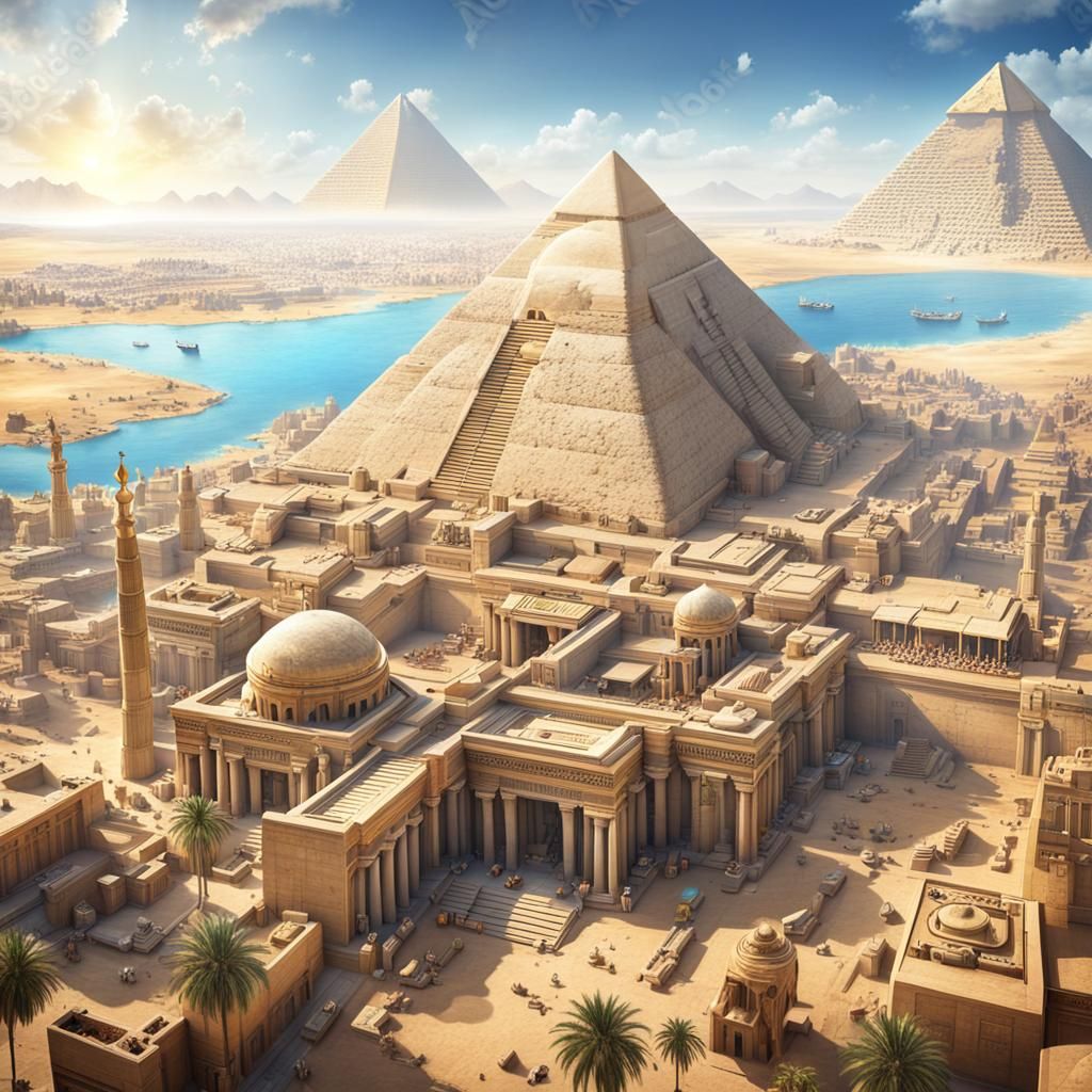Fantasy Egyptian City with Temples and Panoramic View