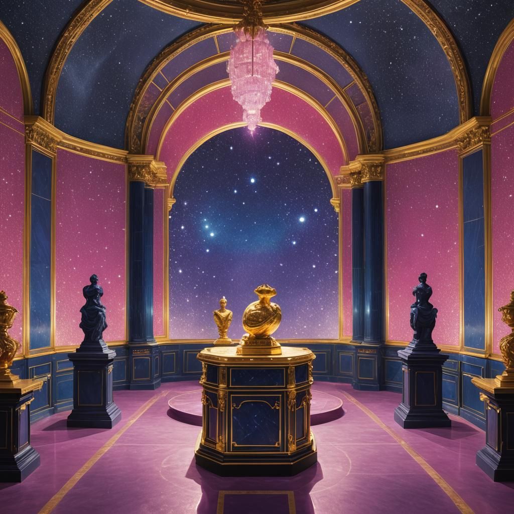 Sapphire Treasure Room with Emitting Light, Digital Art