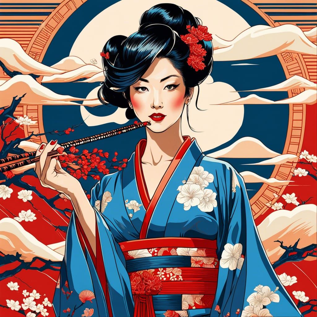Kimono Woman Vector Art in Japanese Style