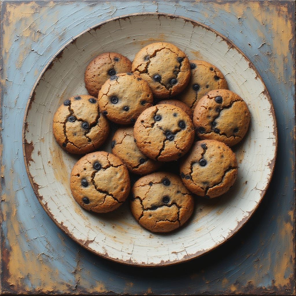Textured Oil Painting of Cookies on a Plate