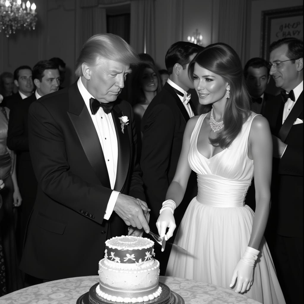 Donald and Melania Trump Anniversary in Grayscale Style