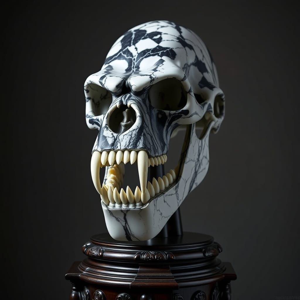 Majestic Gorilla Skull Marble Sculpture
