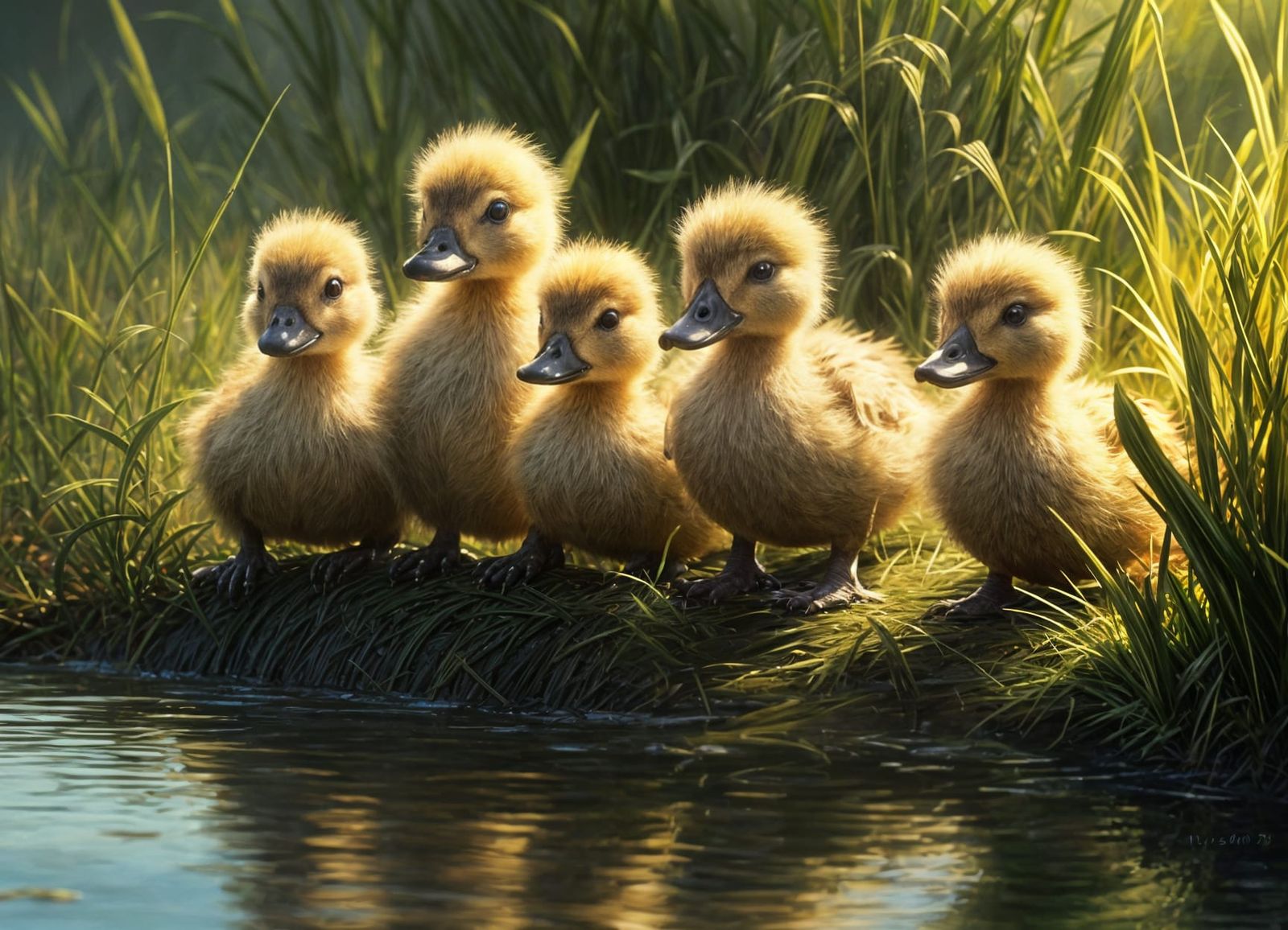 Adorable Ducklings in Rococo Style, Digital Painting