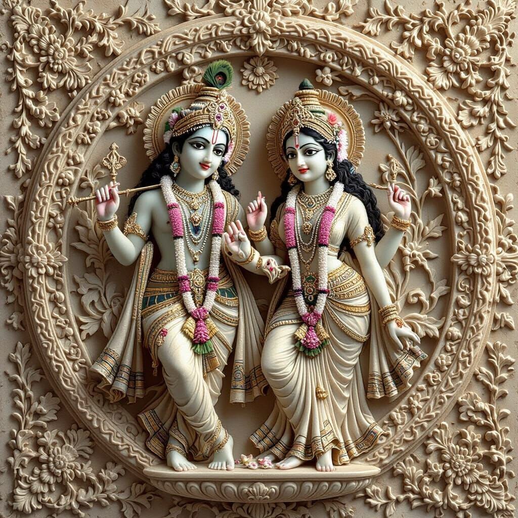 Radha Krishna with Ornate Victorian Relief