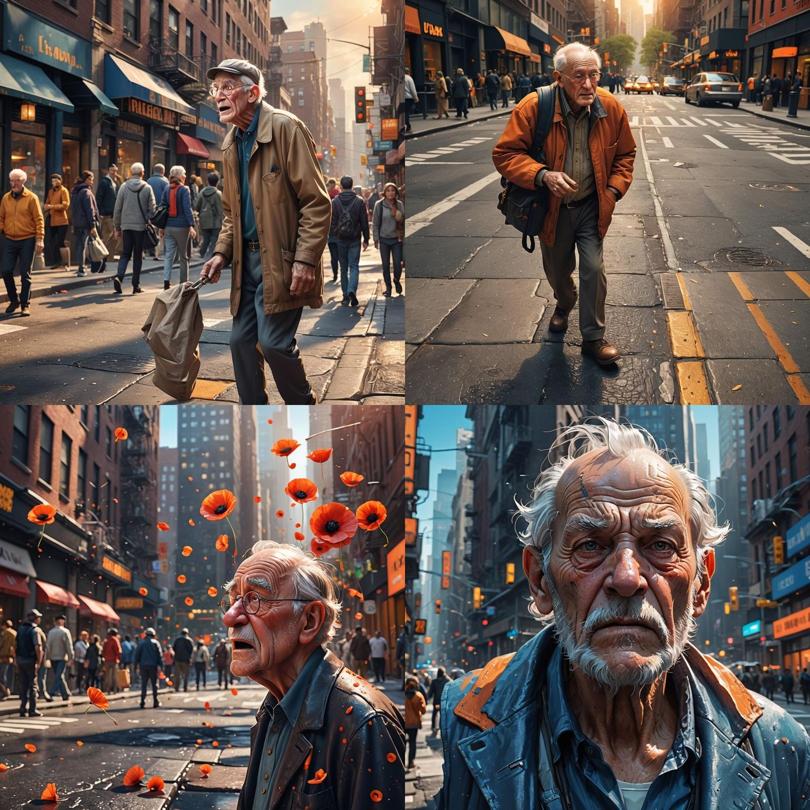 Old Man Spitting in New York: Pixar-style 3D Art
