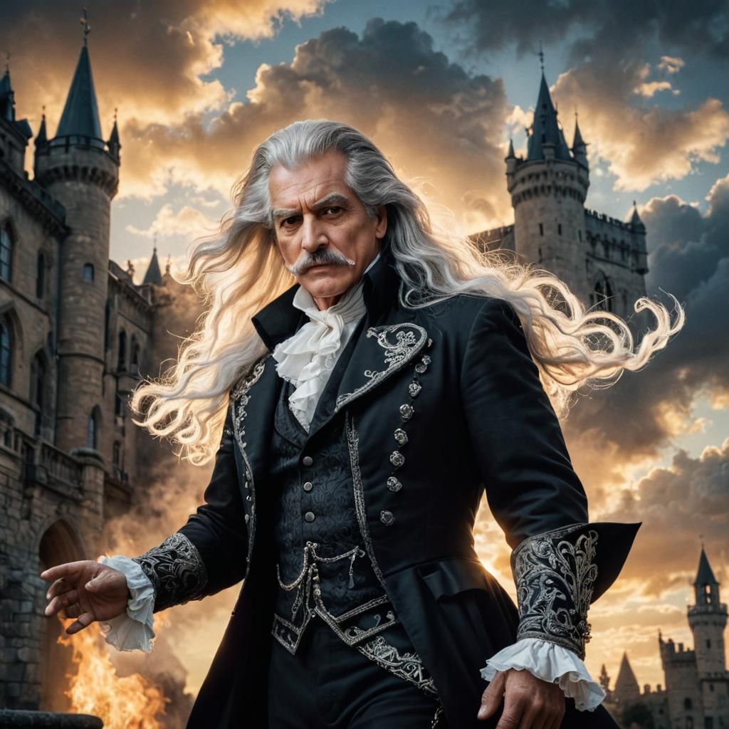 Aristocratic Man in Gothic Castle, Metallic Color Palette