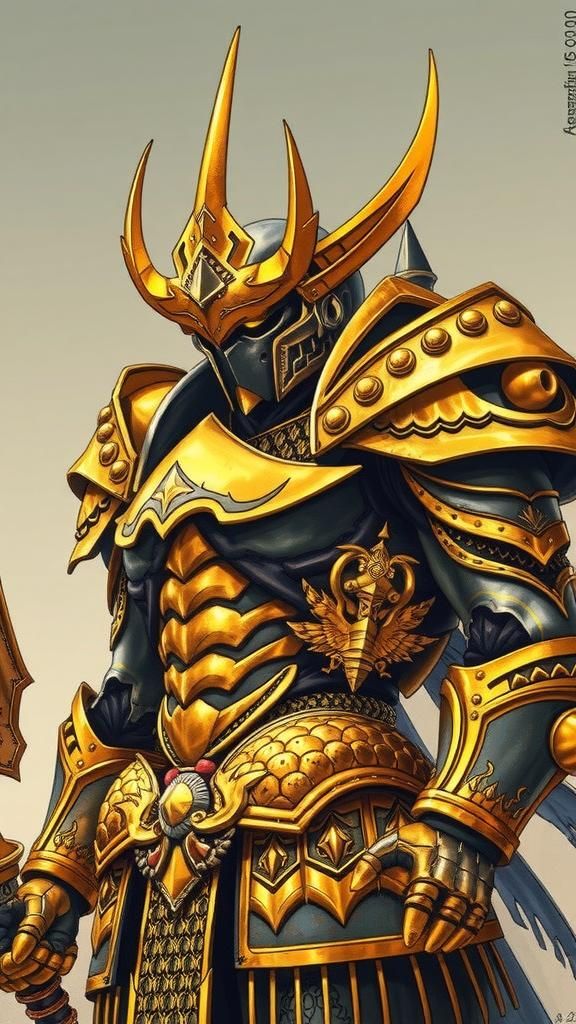 Golden Armored Warrior in Mythological Style