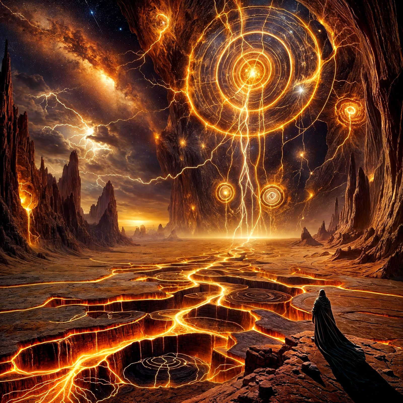 Cosmic Desert Odyssey in Vibrant Gold