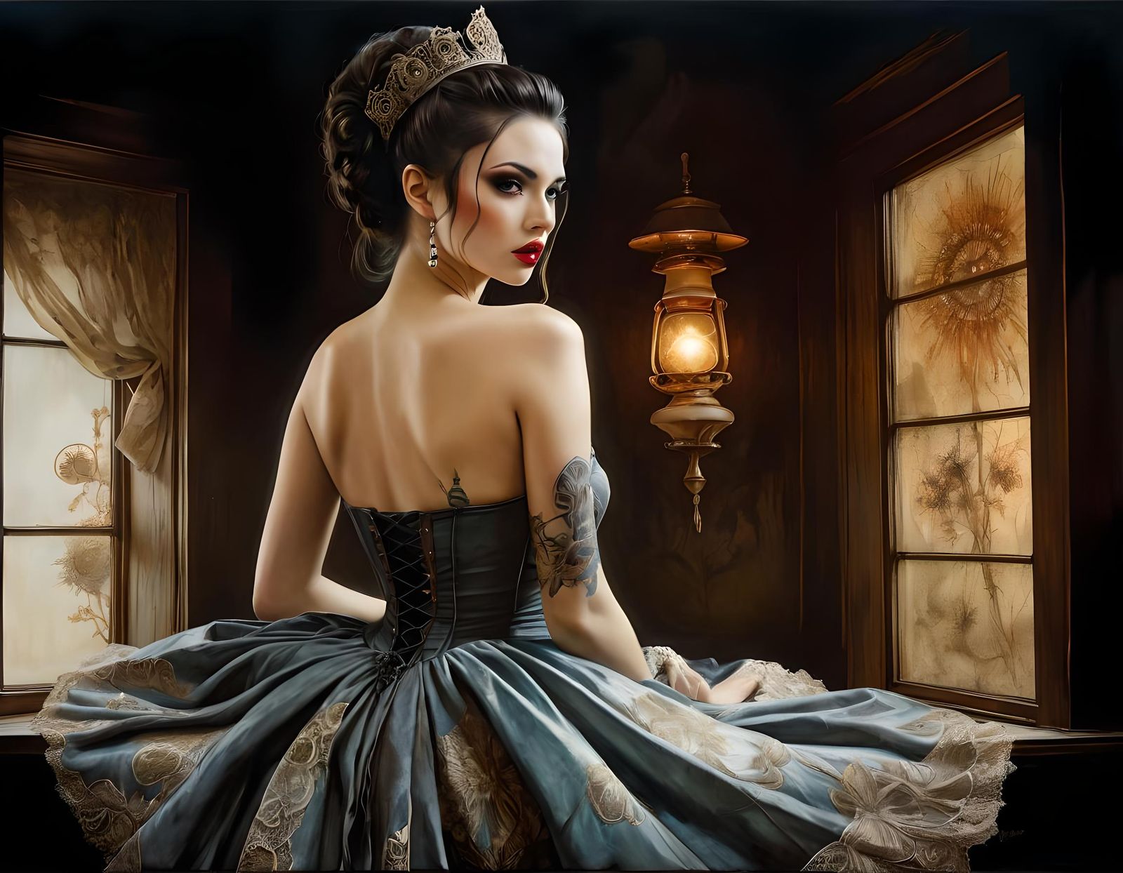 Surreal Dark Fantasy Maiden in Trompe L’oeil Style