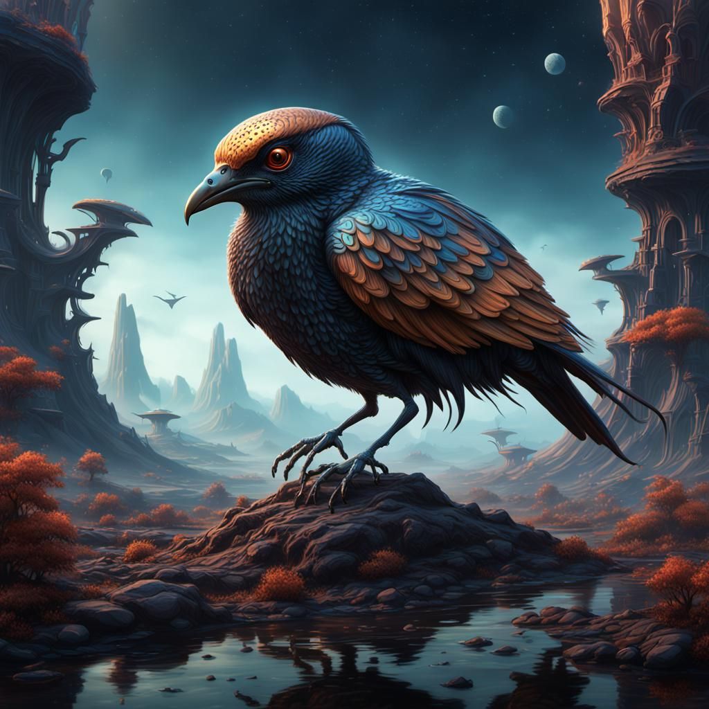 Fantastical Extraterrestrial Bird on Mercury