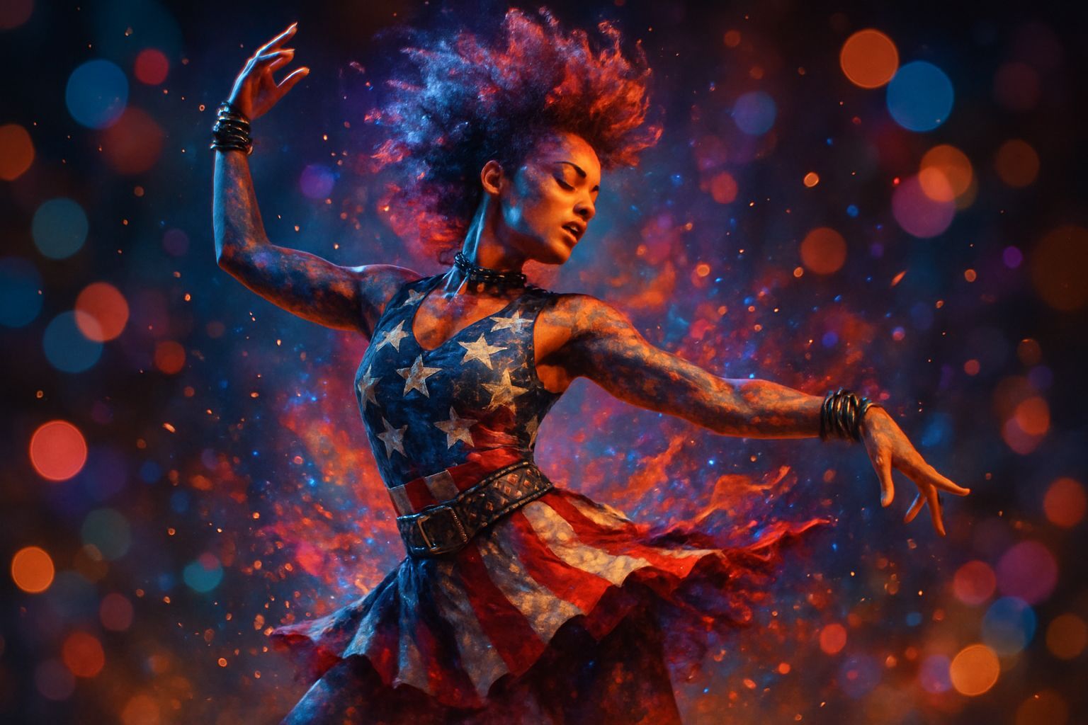Voluptuous Punk Dancer Made of Nebulae in Maximalist Style