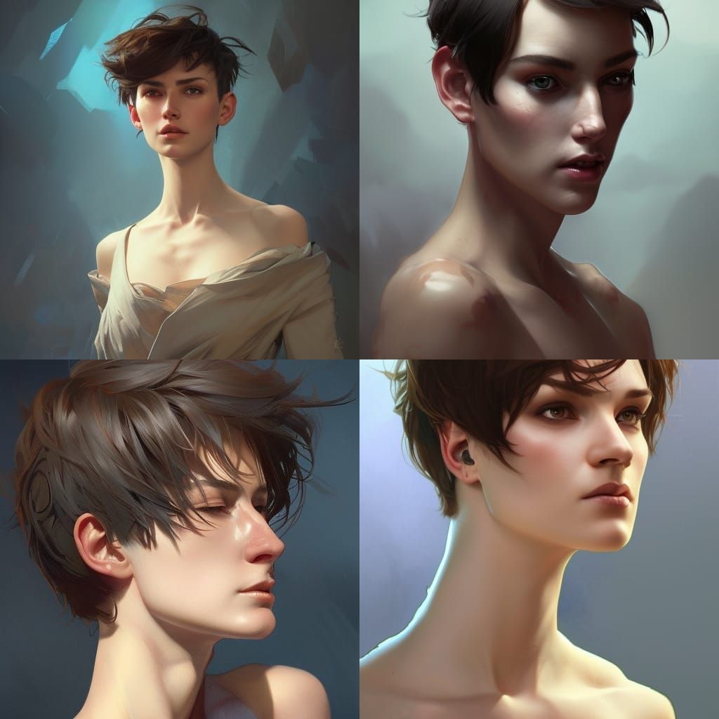 Masculine woman with short hair and sharp features