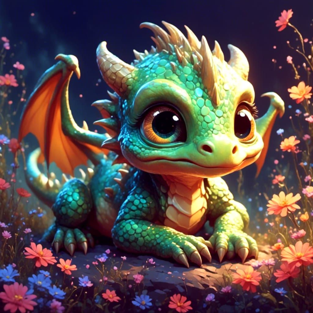 Cute Tired Dragon Hatchling Sleeping